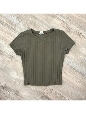 Bozzolo Women's Medium Ribbed Short Sleeve Top Size Medium Army Green